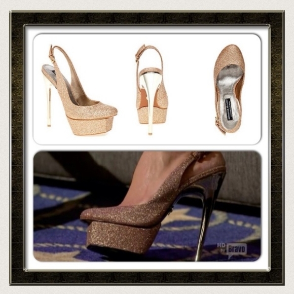 Adrienne Maloof for Charles Jourdan Gold Platform Slingback Stilettos Sz 9.5 - Picture 2 of 12
